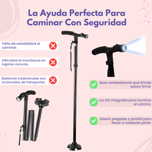 Bastón Ortopédico plegable con luz