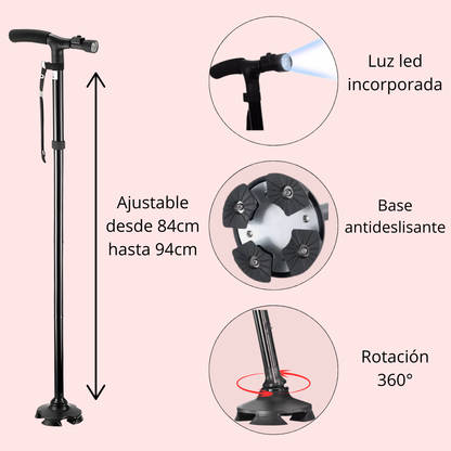 Bastón Ortopédico plegable con luz